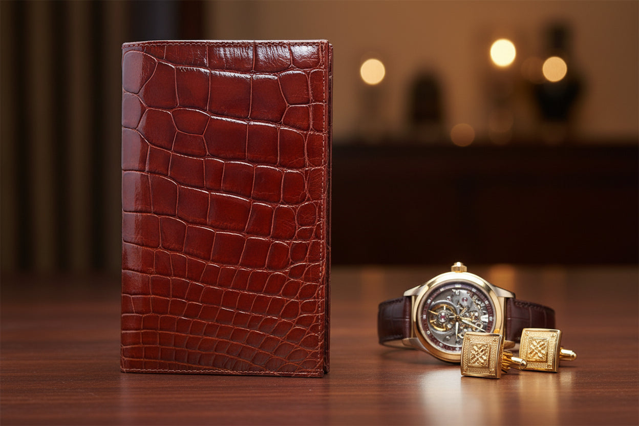Cognac “Pocket Secretary” Alligator Wallet