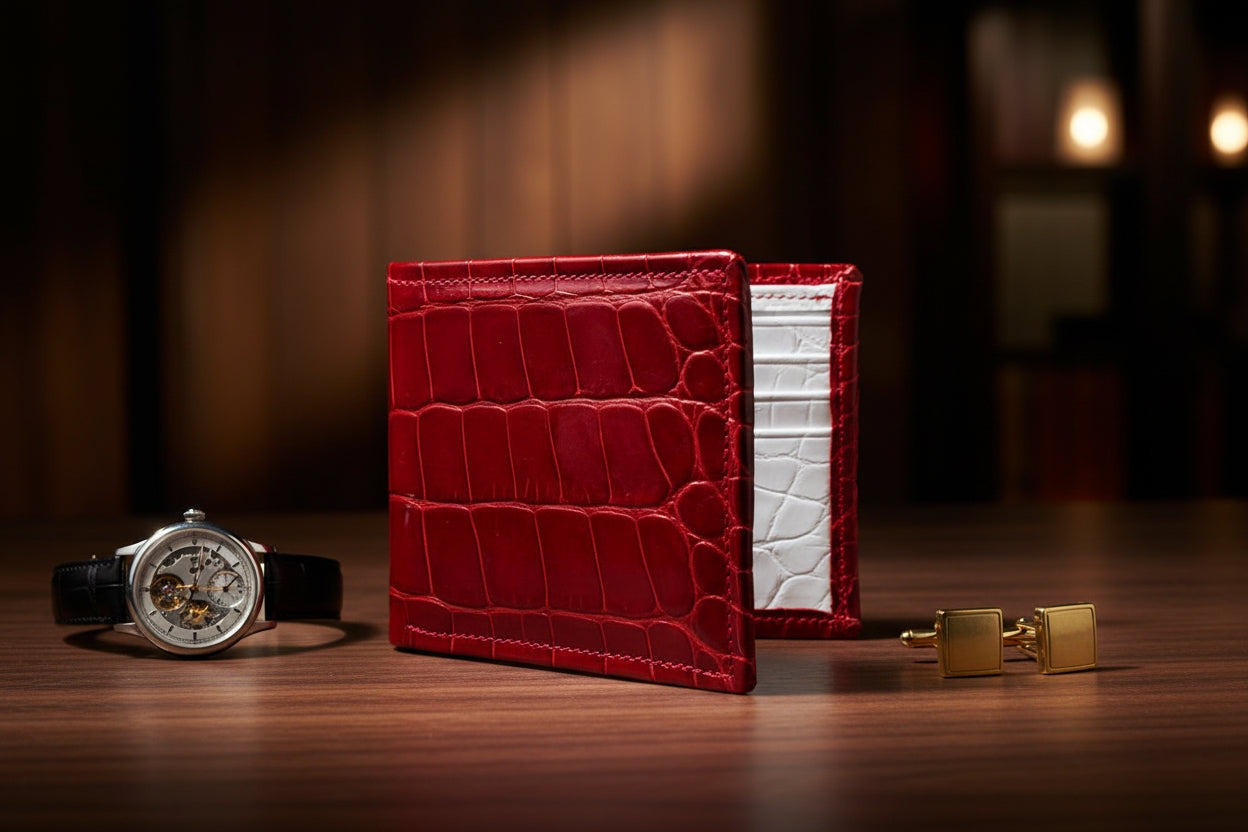 Red and White “President” Full Alligator Wallet