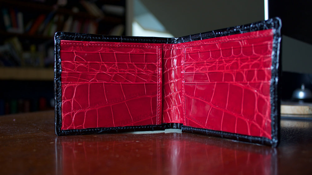 Handmade Black Alligator Wallet, Full Grain Alligator Leather Wallet WL170