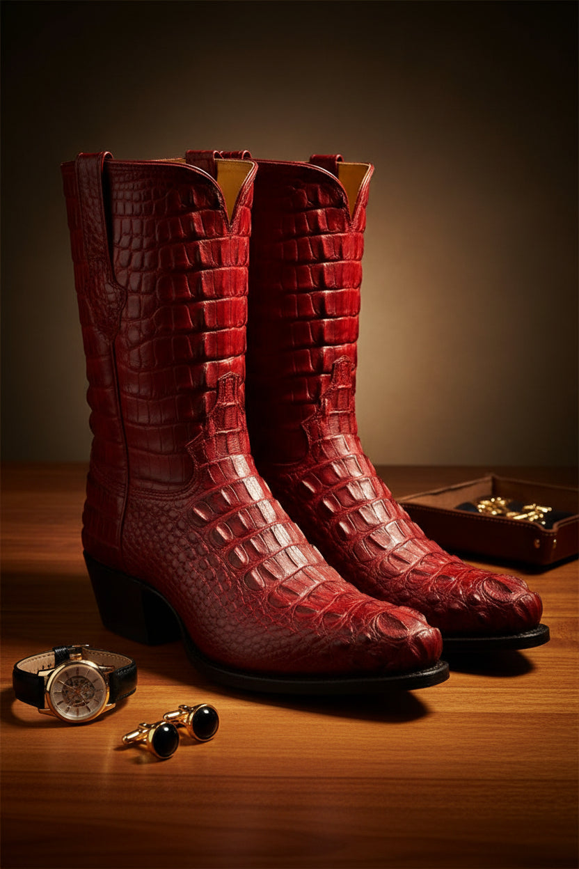 Red Full American Hornback Alligator Cowboy Boots