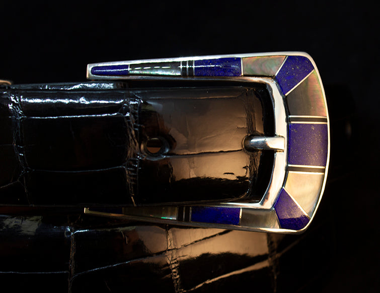 BG Mudd "Steamboat" 4 Piece Sterling Silver and Stone Inlay with Alligator Belt