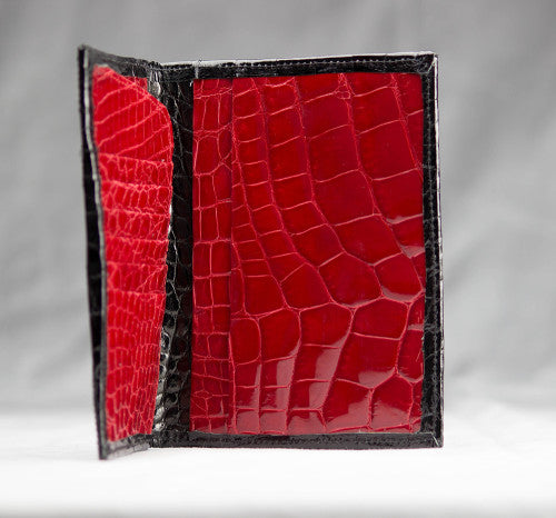 Black and Red Full Alligator Passport Wallet