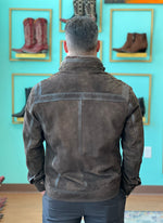 Suede Leather Jacket with Shearling Zip-out Collar