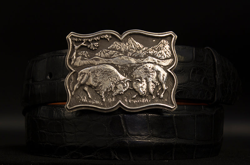 "Tatanka" Limited Edition Sterling Silver Buckle with Black Matte Alligator Belt