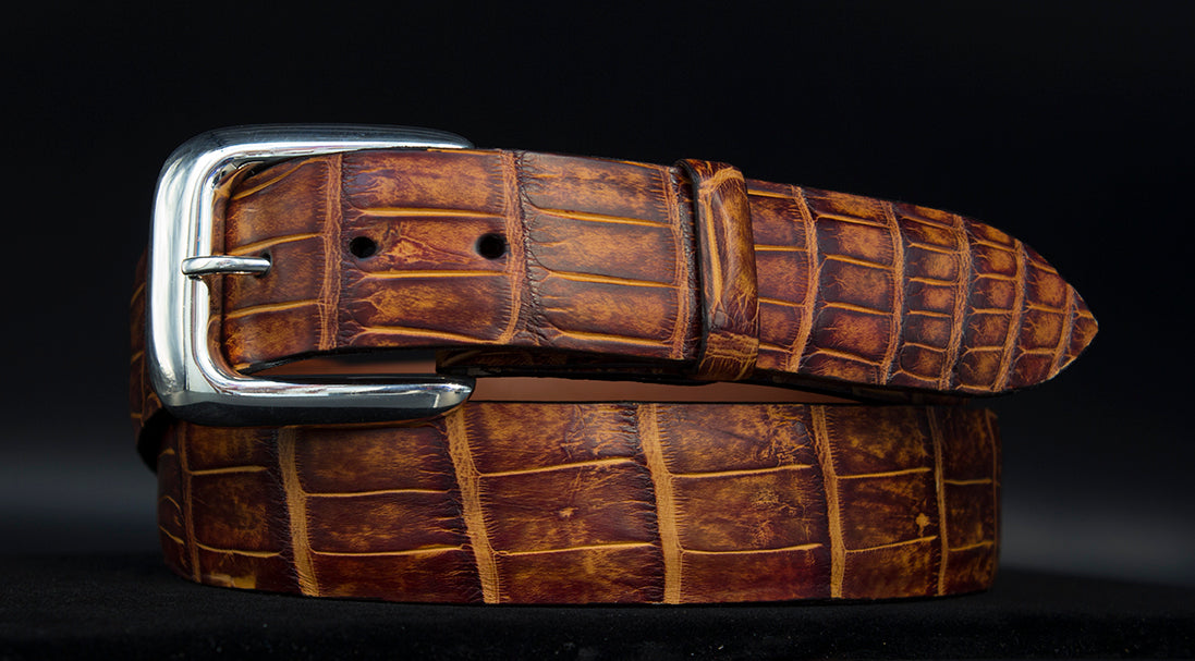 Tortuga Alligator Belt With "New Yorker" Sterling Silver Buckle