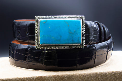 Chunky Turquoise Light Blue Green edged Belt hand made artisan selling with solid Buckle 1.5” 38mm