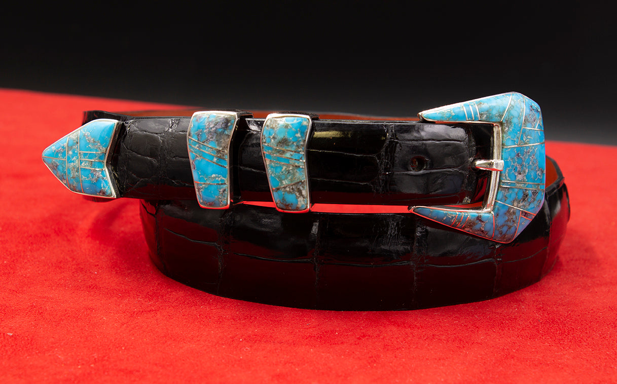 BG Mudd "Turquoise" 4 Piece Sterling Silver Buckle Set
