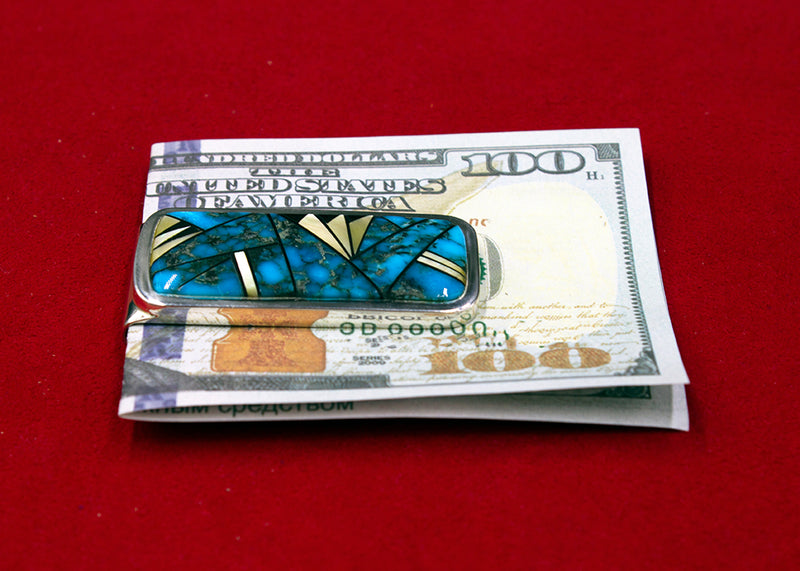 Turquoise and Mother of Pearl Stone Inlay Money Clip