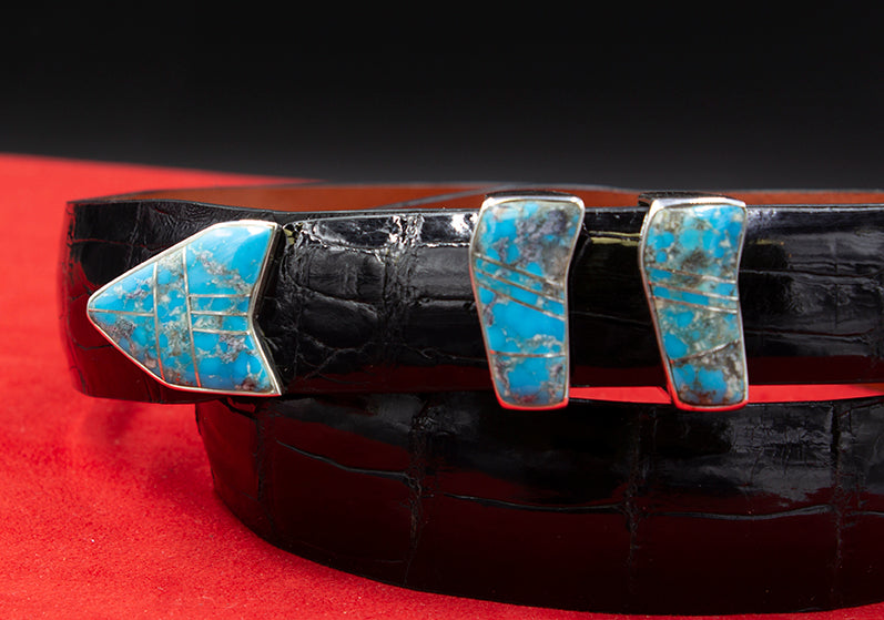 BG Mudd "Turquoise" 4 Piece Sterling Silver Buckle Set