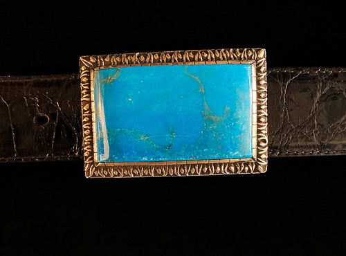 "Big Sky" Turquoise and Sterling Silver Buckle With Alligator Belt