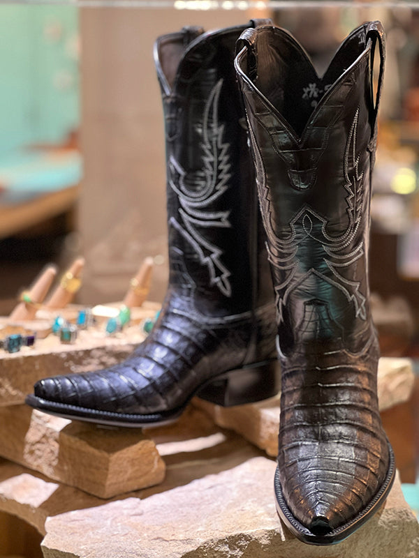 Nile Crocodile Belly Crocodile Mens Black Caiman Boots Black